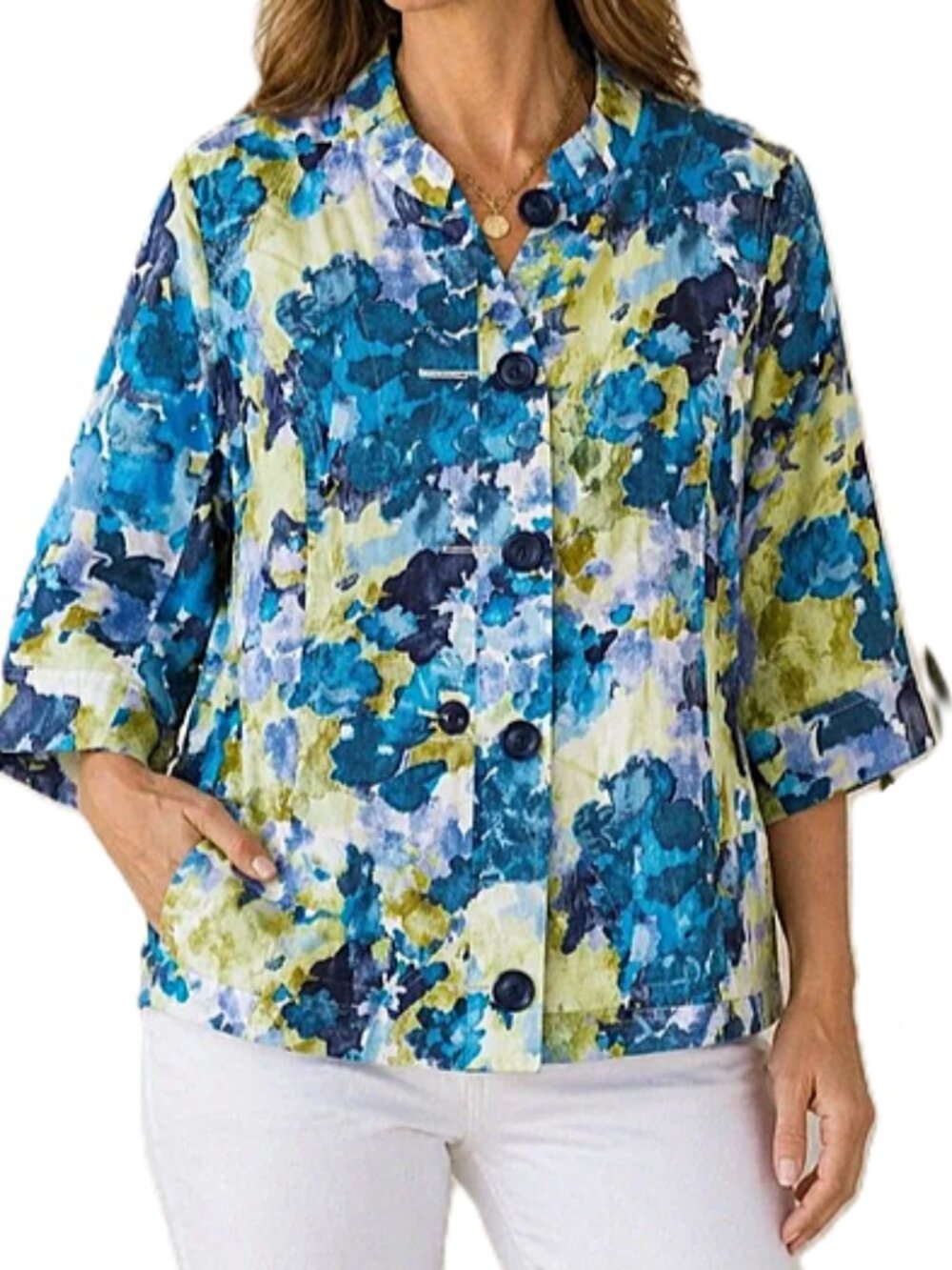 Coldwater Creek Abstract Linen Blend Watercolor Jacket size 12